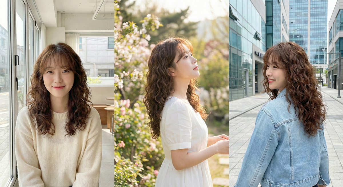 萊斯利捲中長髮配法式瀏海，隨性波紋增加髮量與精緻感，打造慵懶知性又街頭感的造型。