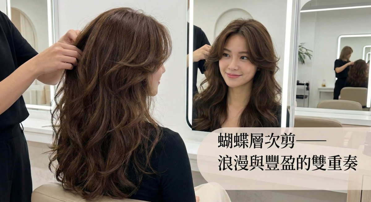 髮型師會在頭頂與臉部周圍剪出較短、具支撐力的層次，讓髮絲像蝴蝶翅膀般輕盈向外彈開；而下層則保留優雅的長度。