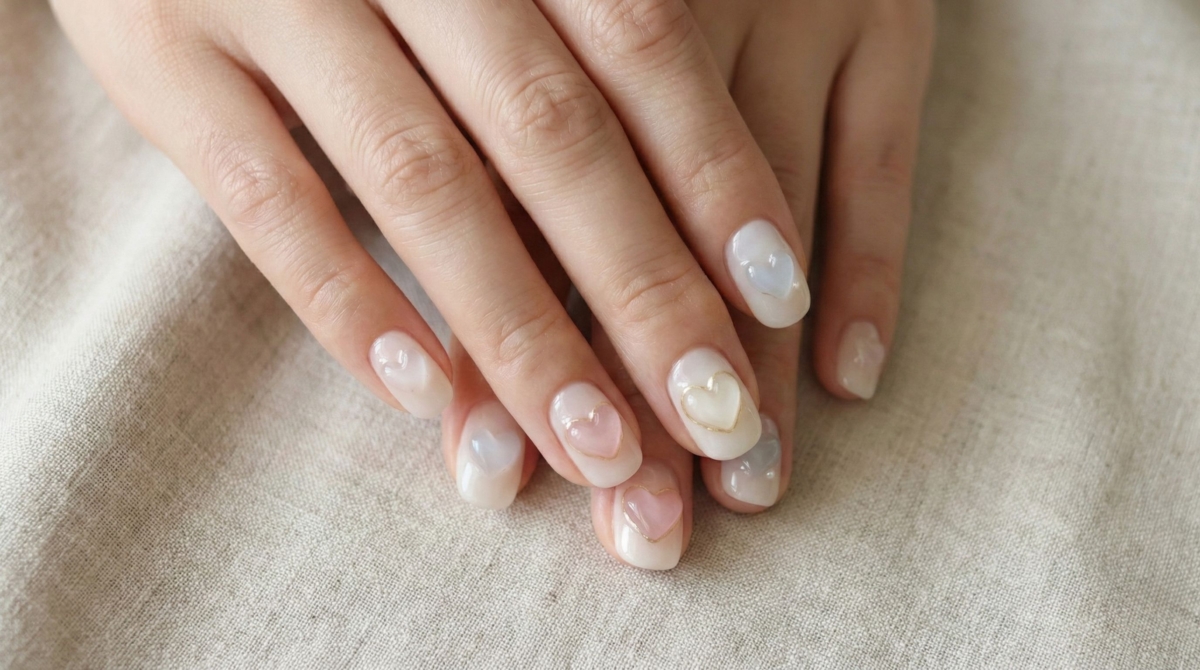 半透明牛奶色底色搭配水波立體凝膠設計，呈現晶瑩剔透的玻璃感效果。