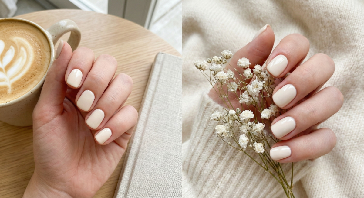 「純色牛奶白」以暖色調修飾肌膚黃氣，顯白乾淨且視覺柔和，是短甲女孩與光療新手的最佳入門首選。