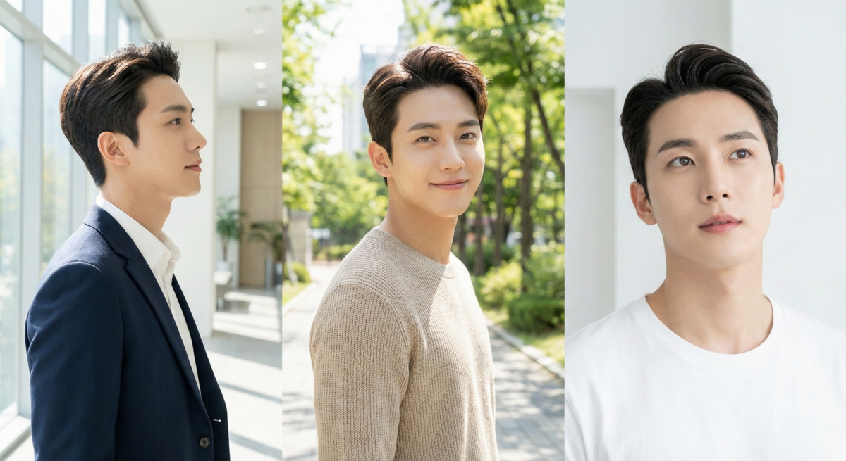 旁分上抓以頭頂蓬度搭配乾淨兩側,塑造專業、穩重又易整理的職場型男短髮範本。