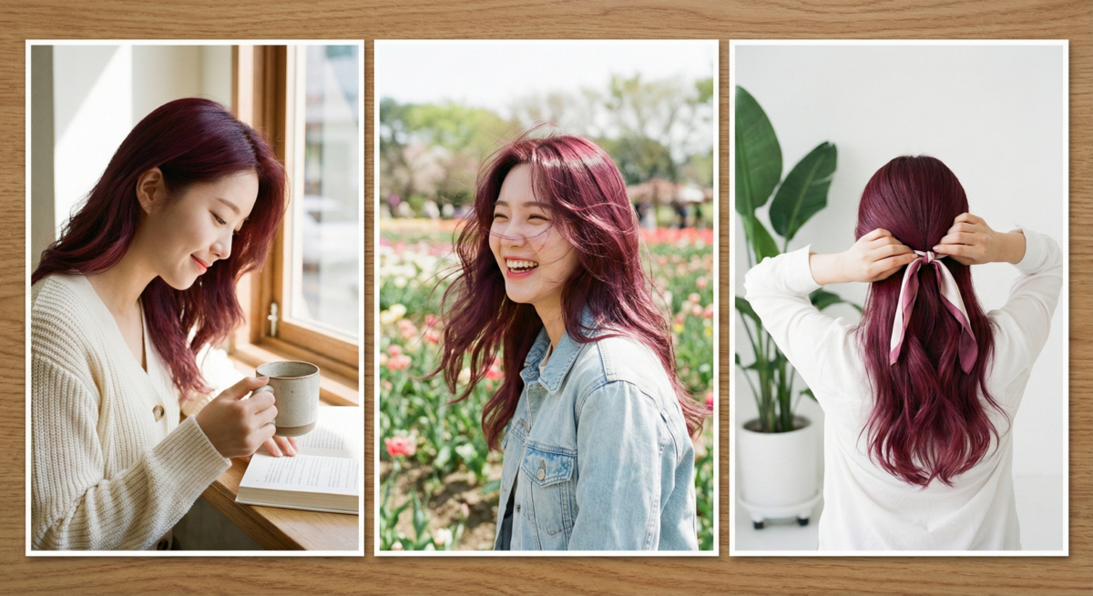 莓果紅髮色能中和黃肌，提亮氣色，適合各膚色安全顯白。