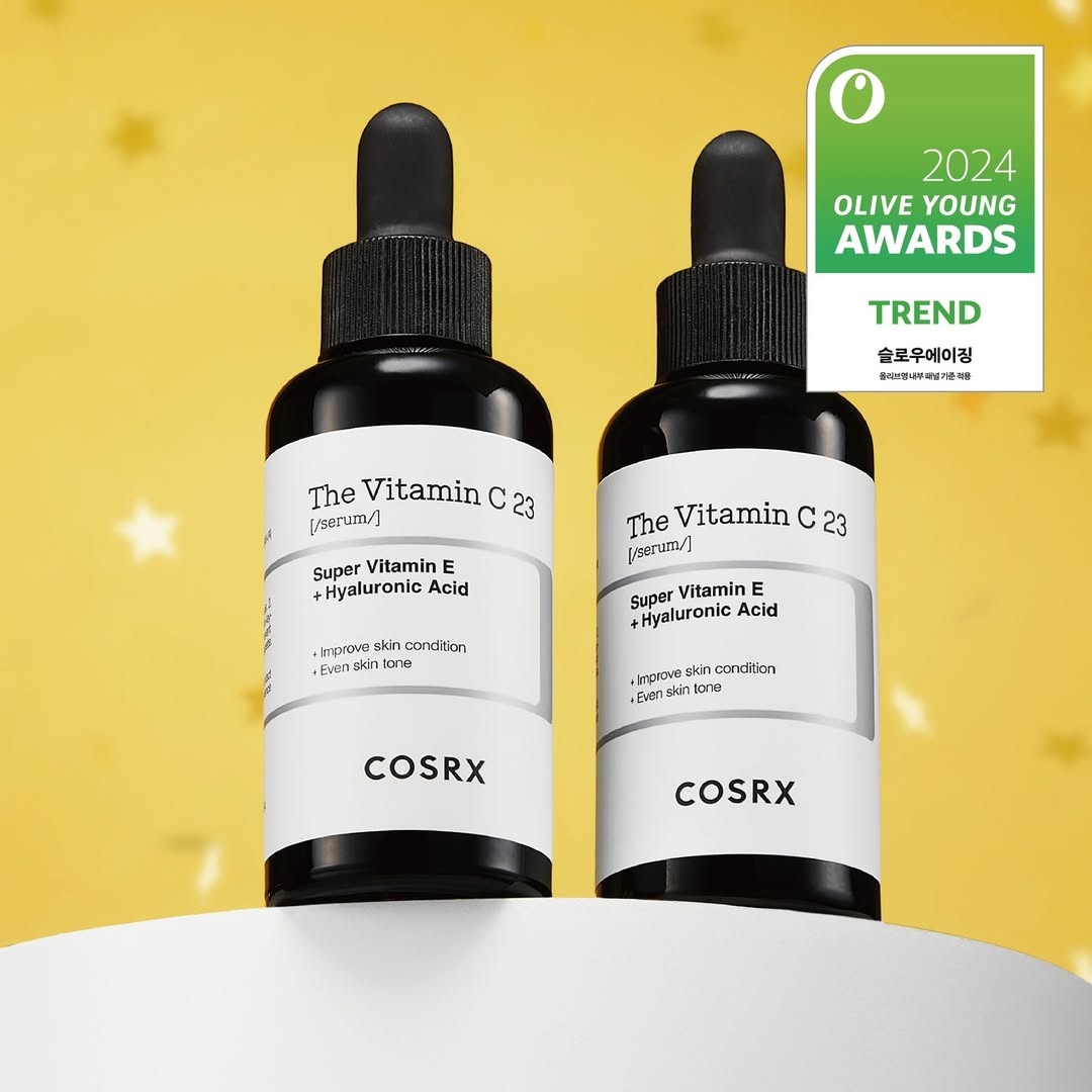 COSRX 23VC 精華以 23% 高濃度維他命 C 強效淡斑亮白，能快速改善暗沉與膚色不均。