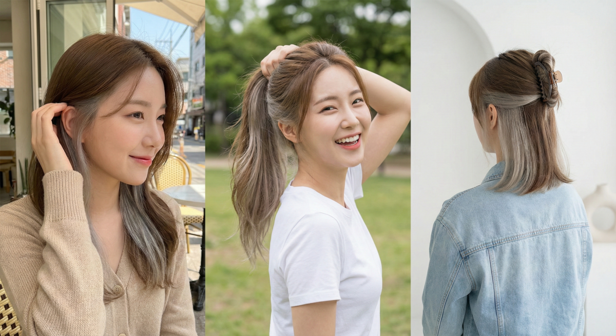 雙層奶油灰棕髮色結合耳圈染技巧，低調自然中藏灰霧感，平日乖巧、撥髮時時尚感爆表，適合各膚色髮質。