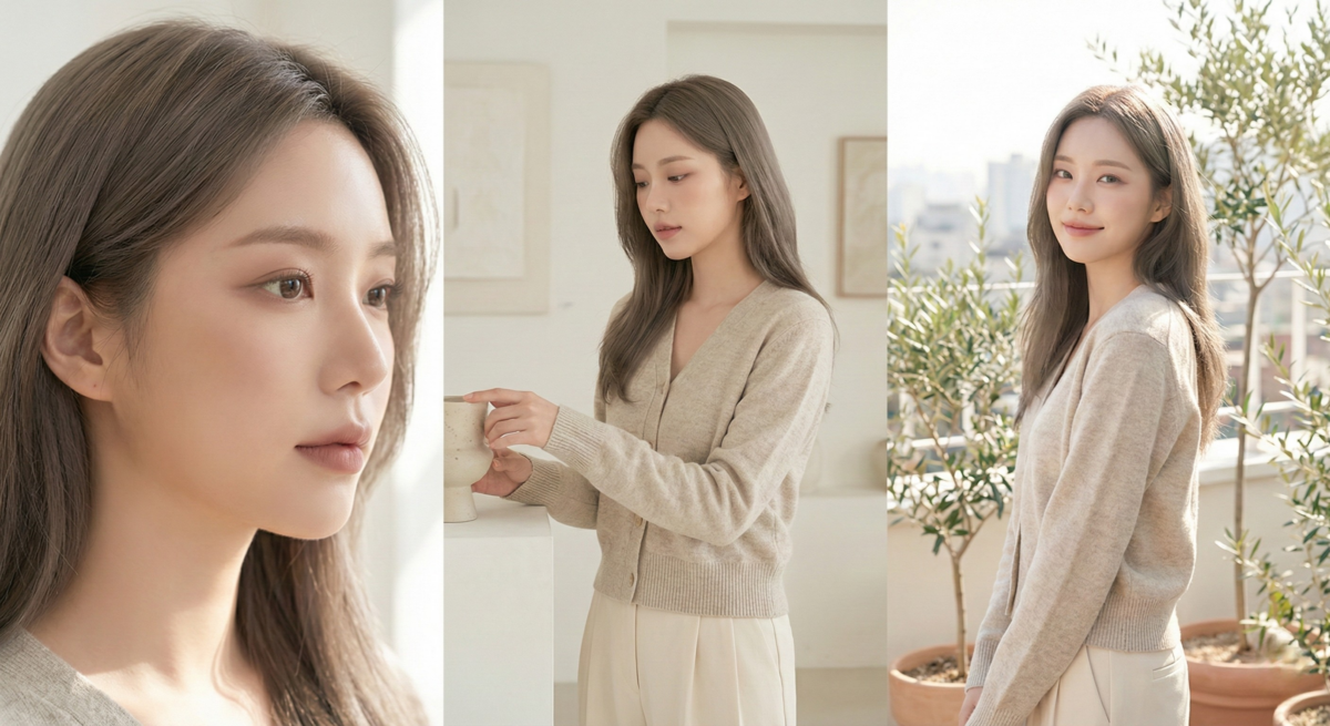 Mood Palette妝容以低飽和色調與內斂光澤打造自然柔霧、高級感的整體氛圍妝。