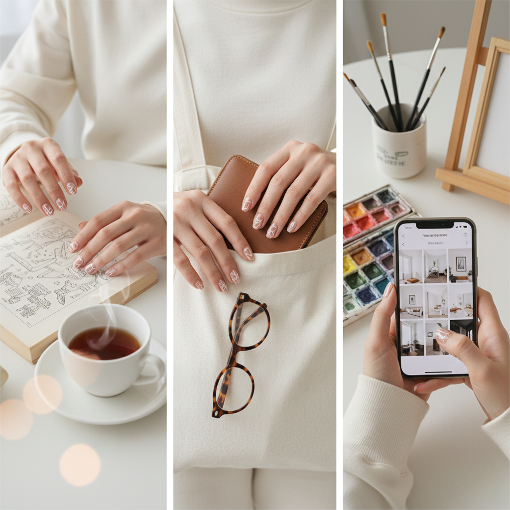 不規則線條Gel甲自由抽象，透明或裸色底凸顯清爽獨特感。