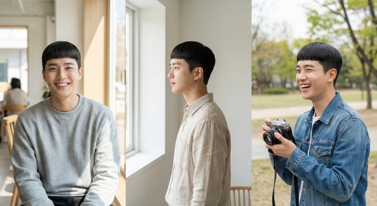 短髮齊瀏海以厚實瀏海修飾臉型、瞬間減齡,打造親切的韓系犬系男友感,是想顯年輕又好看的男生首選。