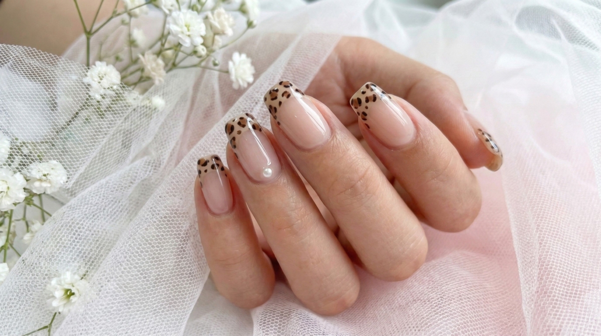 圖中為豹紋法式美甲款式,這款設計非常適合個性鮮明、氣場強大的女性,再搭配大地色系服裝,展現出一種「微辣」的高級時尚感。