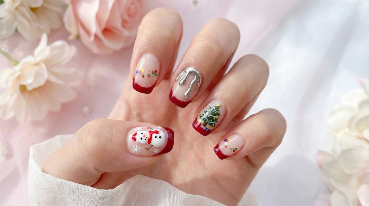 圖中為奇趣法式美甲款式,這是 Z 世代(Gen Z)表達自我主張的方式,強調「怪美的」獨特審美。