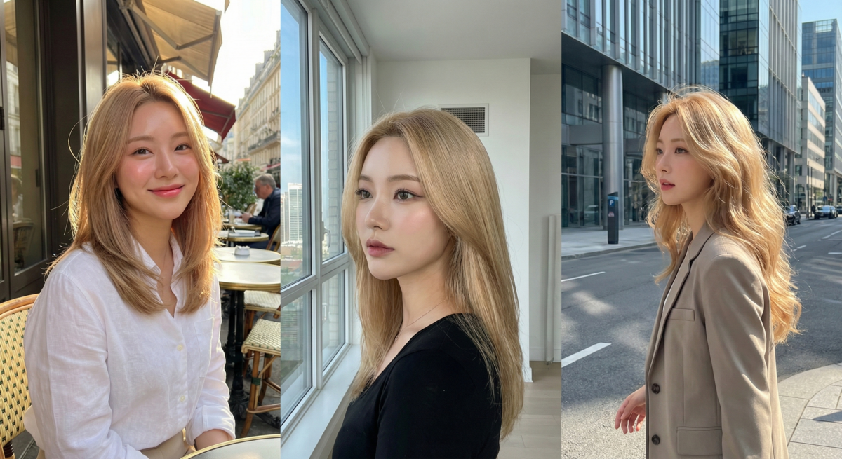 香檳金色以淺金基調與細緻光澤打造明亮質感，特別襯白皙膚色，搭配精緻妝容能放大氣場的氣質淺髮選擇。