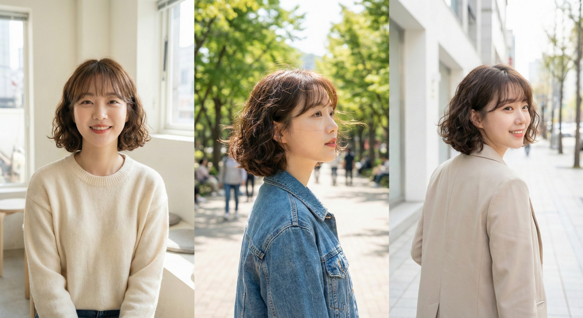 微捲鮑伯配法式瀏海，髮尾內彎柔和臉型，打造甜美知性又減齡的造型。