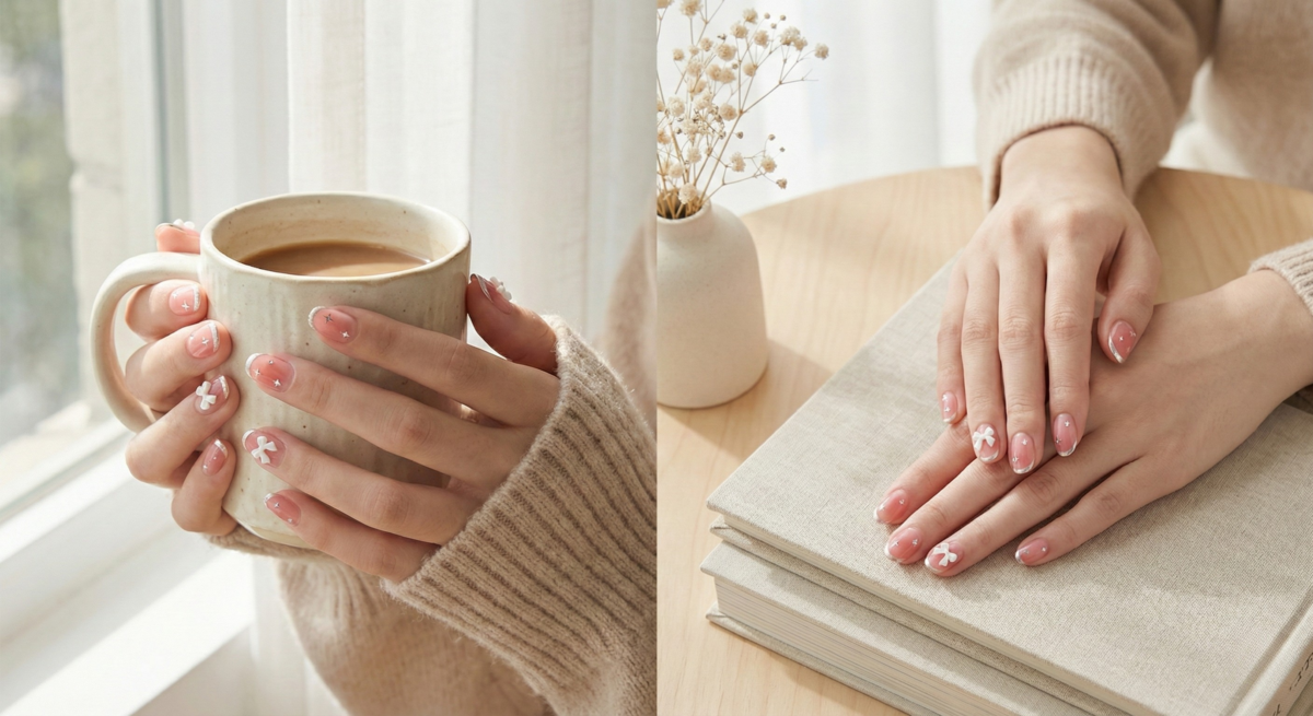 血色感腮紅法式指甲以清透暈染打造自然紅潤指尖,視覺上修飾手指顯修長,甜美高級且百搭耐看。