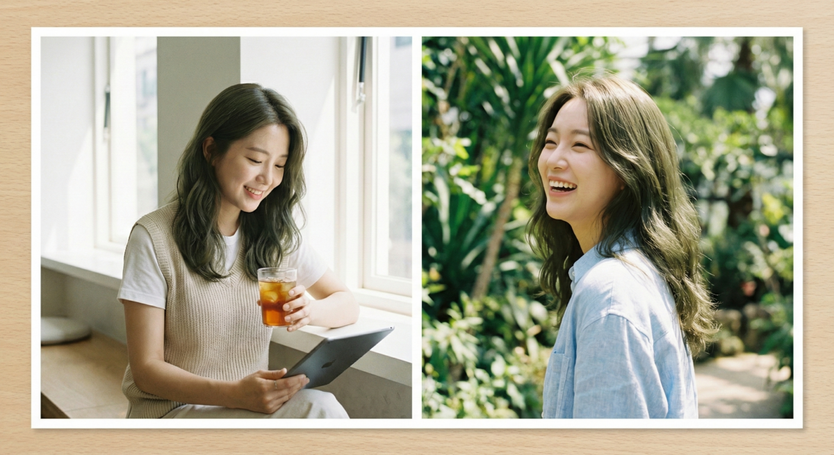 亞麻綠棕免漂顯白髮色，冷調修飾偏黃膚色，提亮氣色、日系高級透明感，穩定易打理，是黃皮女生的顯白首選。