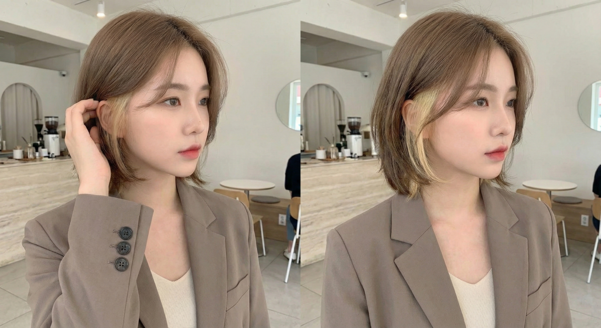 放下頭髮時與整體髮色(如奶茶棕)融合,撥弄頭髮或勾到耳後時則會露出明亮的亮點。