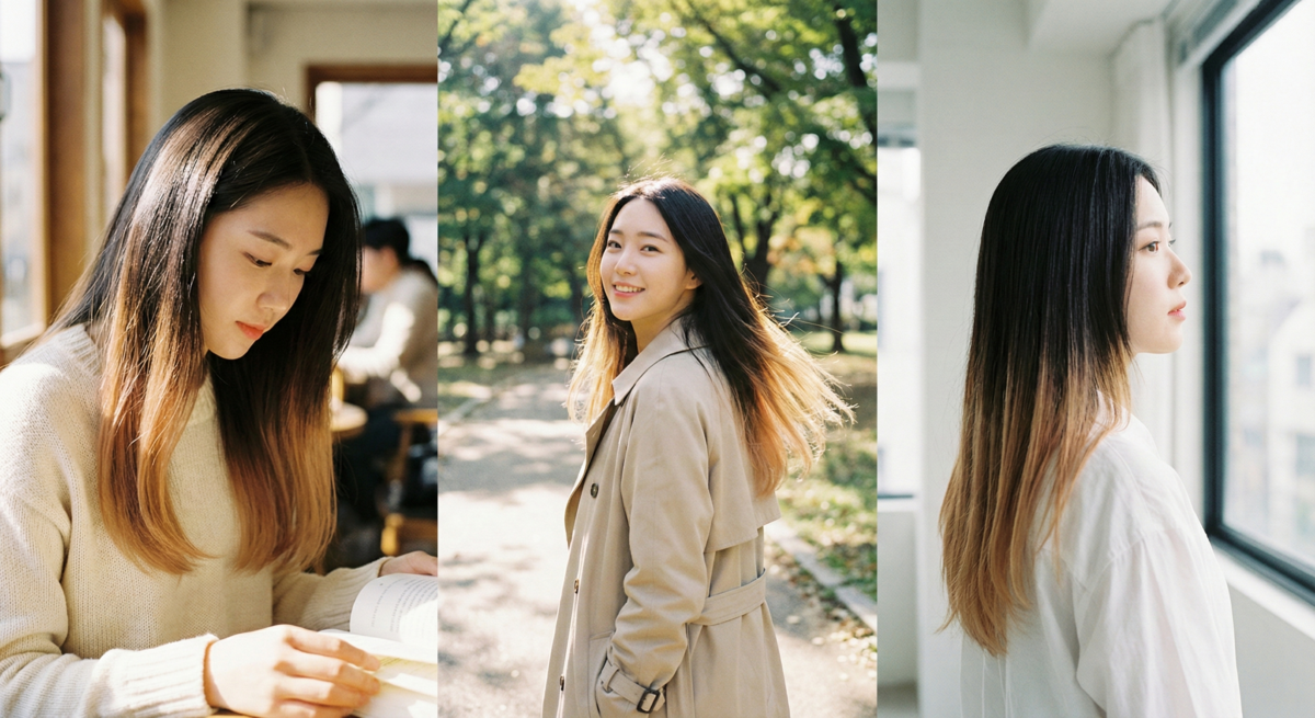 奶杏色下擺挑染巧妙點綴髮尾，無需全頭漂染即可提亮顯白，增添靈動感，是長直髮女生的溫柔優雅首選。