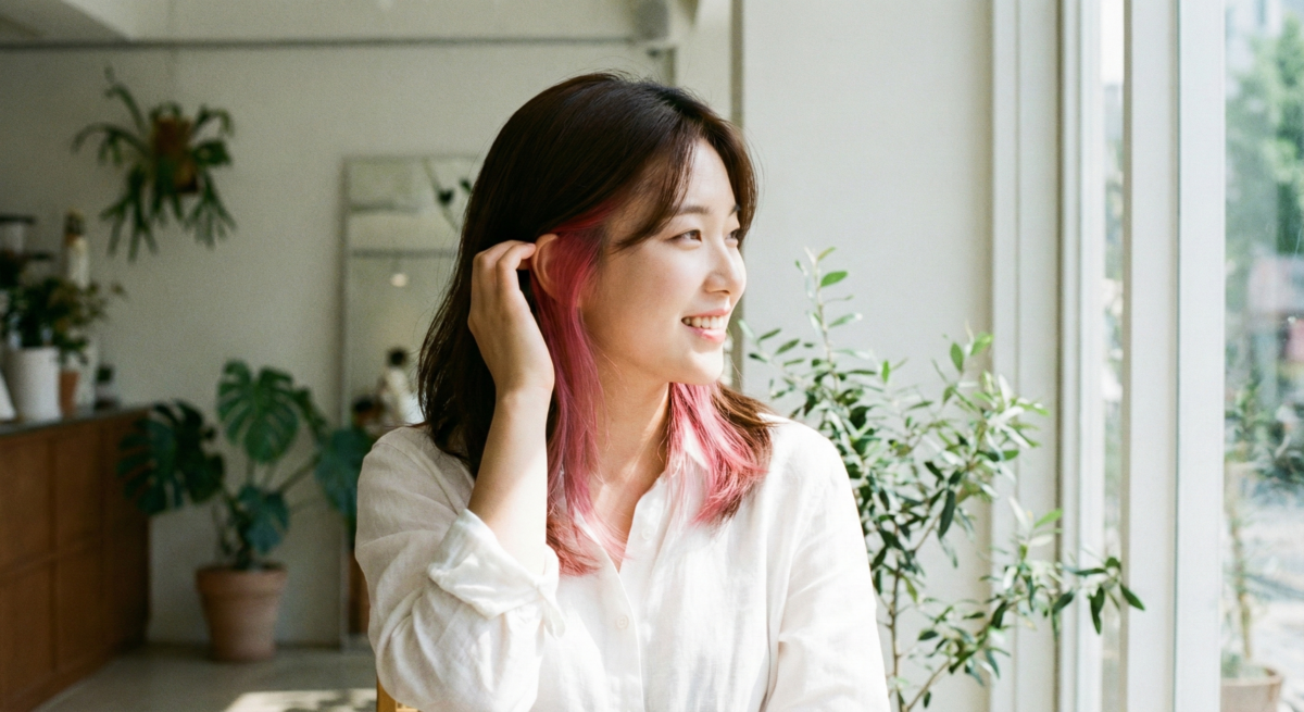 耳圈染低調點綴，將特殊色隱藏耳後，損傷小，放下低調、撥起展現驚喜質感。