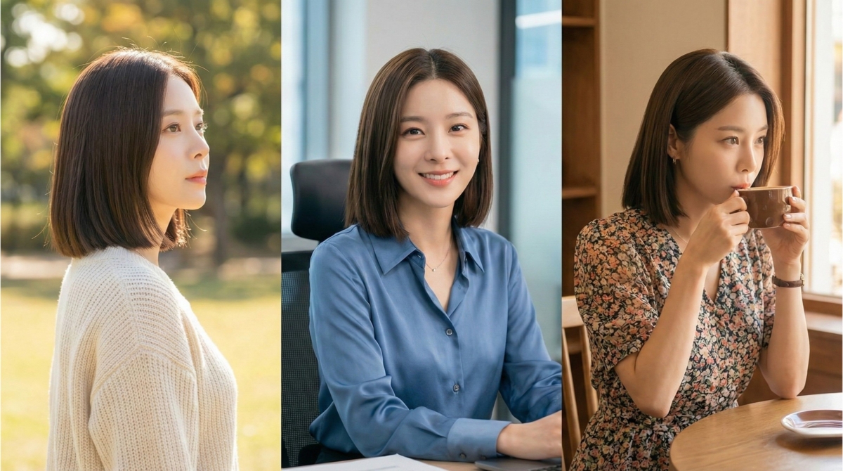 俐落的中分短髮完全不用刻意整理就能擁有時髦感，隨長度變化更能完美駕馭俏麗、幹練或溫柔等多種風格。