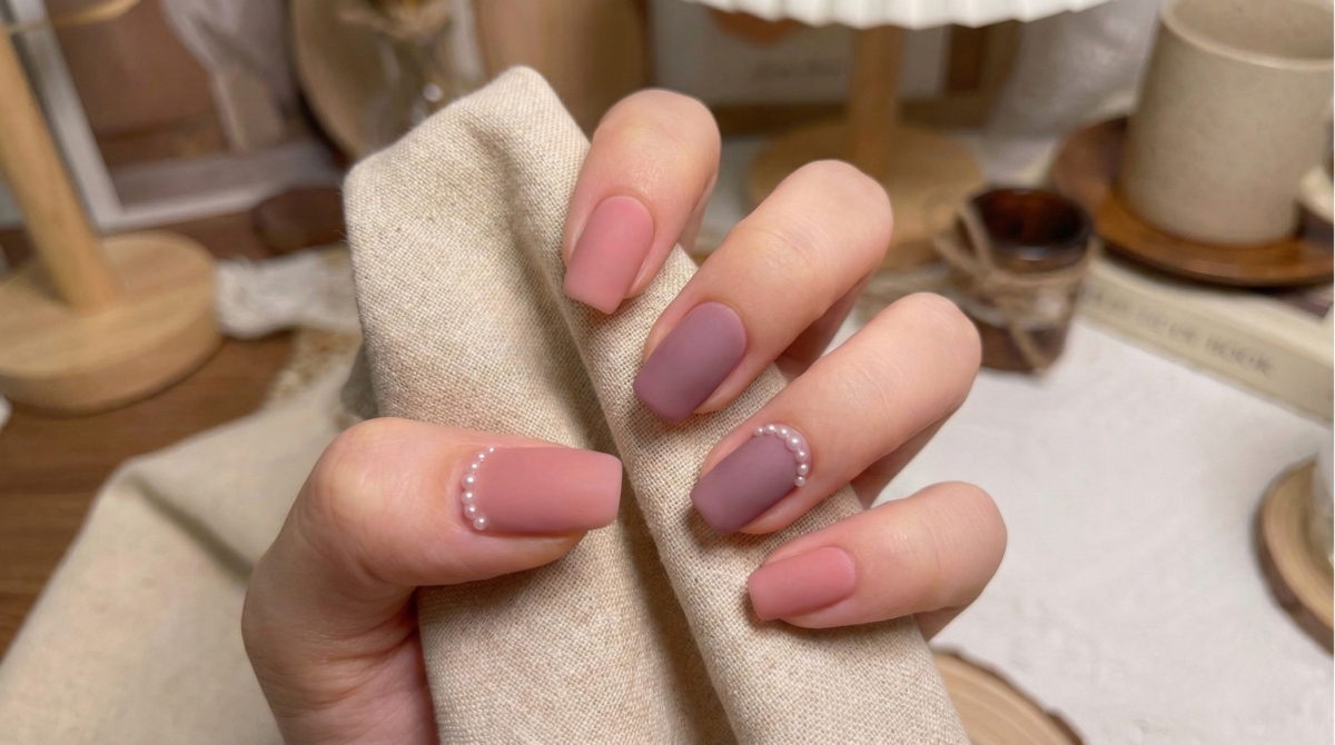 霧面粉色美甲自帶低調內斂的奢華感,觸感獨特且視覺柔和,能將原本甜膩的粉色轉化為沉穩的知性美。