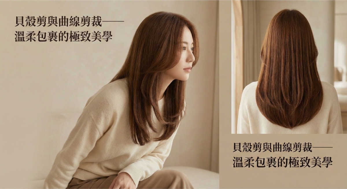 貝殼剪能像陰影一樣精準包裹臉部邊緣，打造出夢幻般的縮臉效果，給人一種精緻且充滿 Old Money 質感的優雅美。
