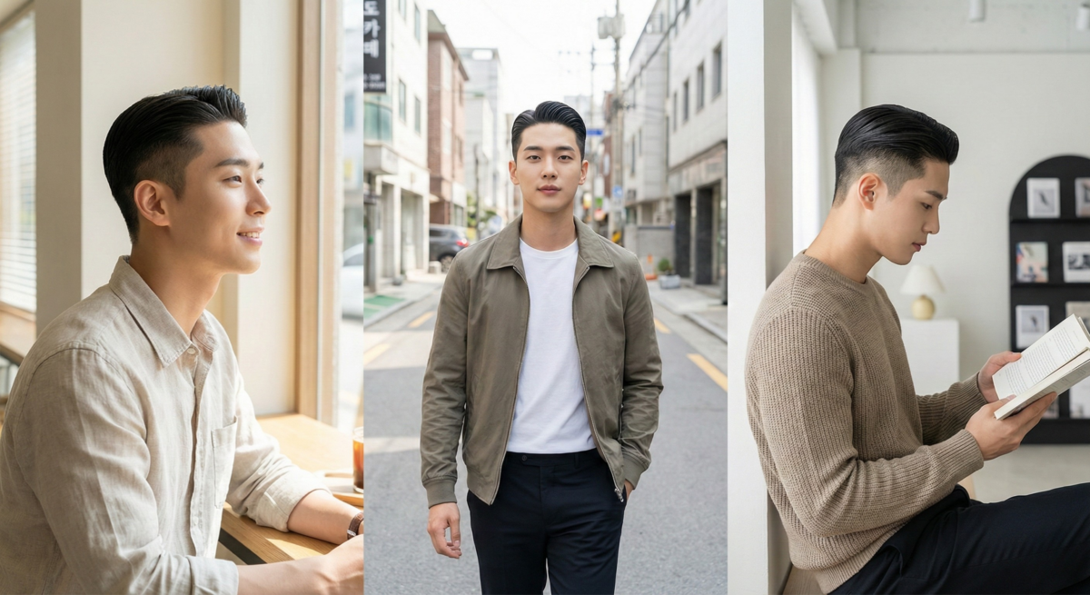 後梳油頭以俐落推剪搭配向後梳理,突顯五官與成熟男人味,是最適合職場與正式場合的經典紳士髮型。