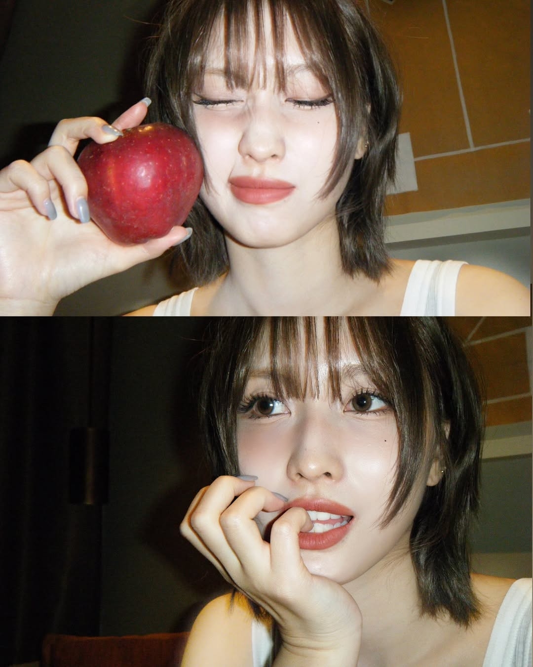 她選擇了層次較低的設計，搭配標誌性的漫畫瀏海與黑髮，非常適合想嘗試狼尾剪但不想太過中性的女生。