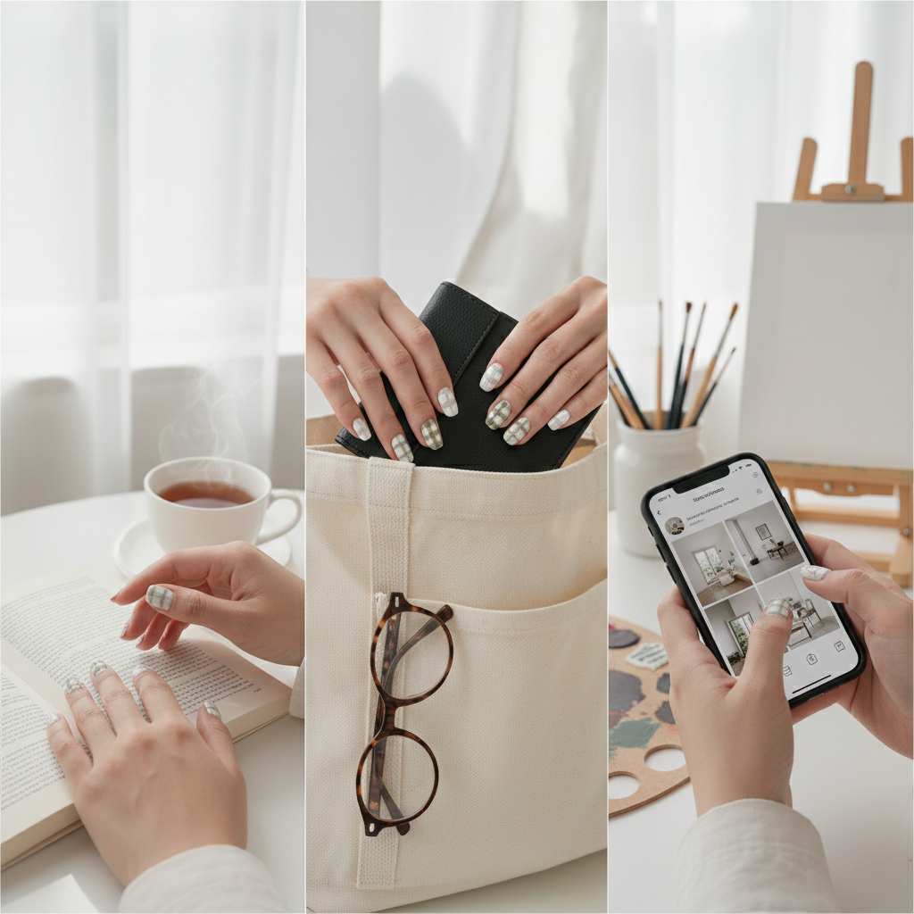 冷衫紋與格仔Gel甲結合，秋冬溫暖又顯白，指尖時尚必備。