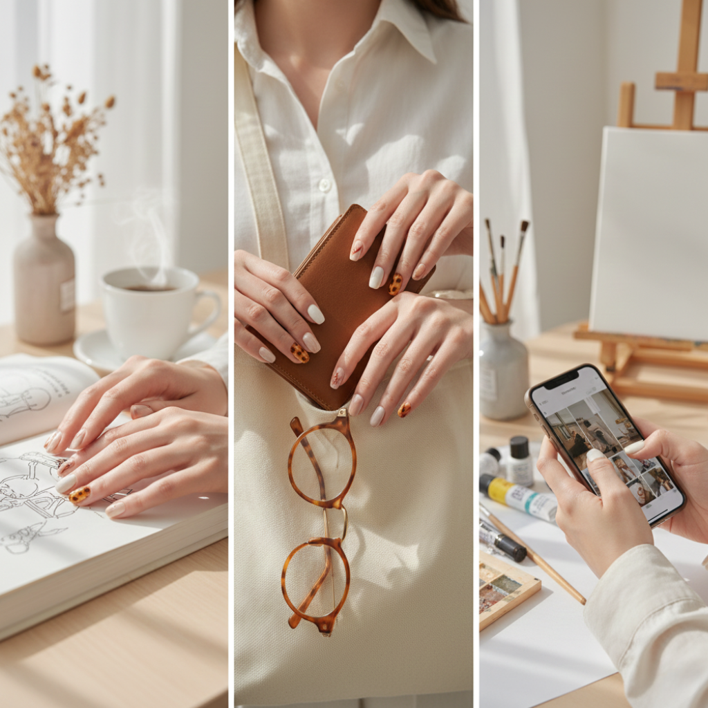 奶油色調搭配琥珀紋或漸層紅色，低調顯白，打造秋冬質感Gel甲。