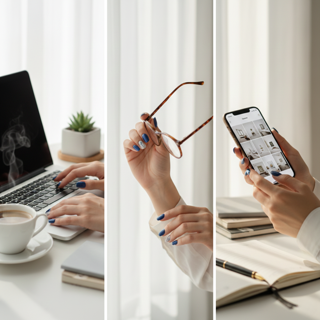 Classic Blue Gel甲沉穩顯白，低調高級又富層次感。