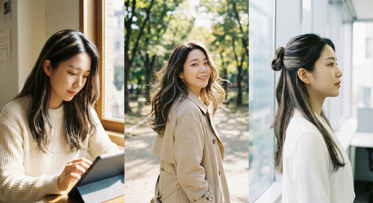 冷調奶茶線條染以細緻線條增添髮絲動感，中和黃氣、顯白提氣色，低調精緻，打造自然優雅又專業的髮型。