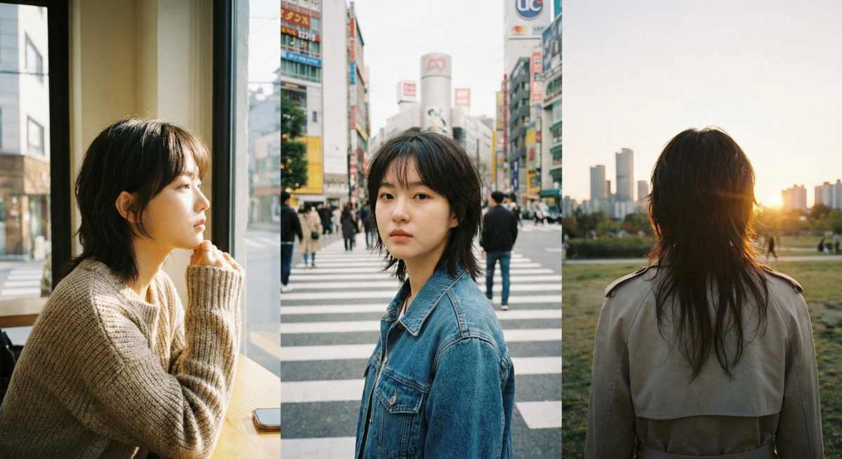 女生版日系狼尾頭透過保留兩側髮絲與柔和層次包覆臉型，突顯柔美女性氣質。