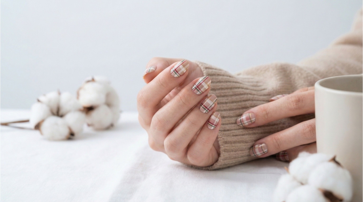 圖中展示的是時尚格紋美甲款式,無論是細膩優雅的蘇格蘭紋、可愛復古的維希格紋,還是大膽前衛的棋盤格,都能展現豐富的視覺層次。