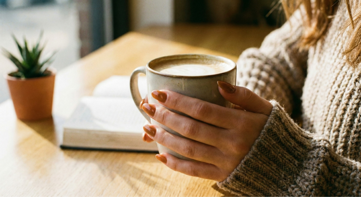 2025秋冬美甲趨勢回歸極簡實用，尤以顯白高級的焦糖棕色為主打，展現溫潤優雅的秋日質感。