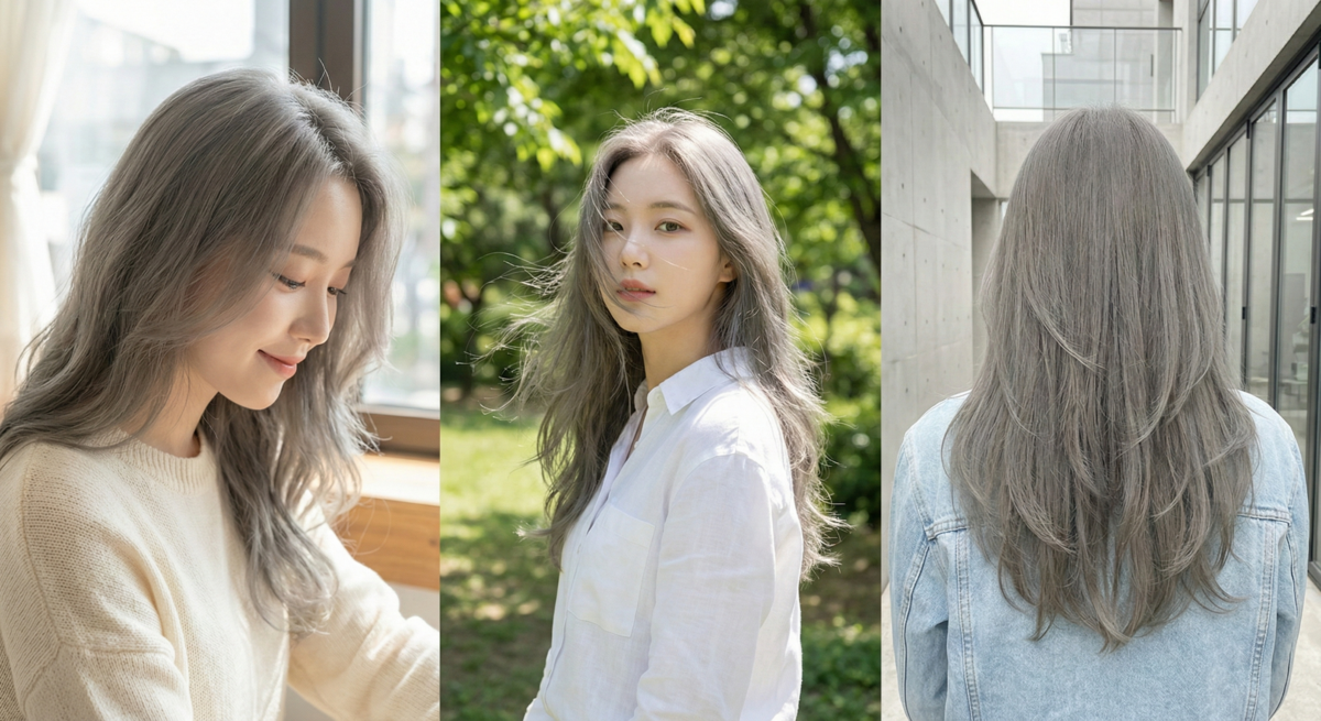 透明感亞麻灰髮色霧面啞光，修飾毛躁髮絲，增加蓬鬆感，打造輕盈清新的日系時尚氛圍。