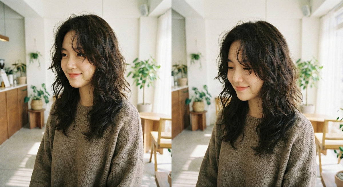 多層次燙髮結合層次剪與C字彎，以分層線條和髮尾自然彎度營造輕盈律動，蓬鬆包覆臉型，特別適合修飾圓臉、方臉。