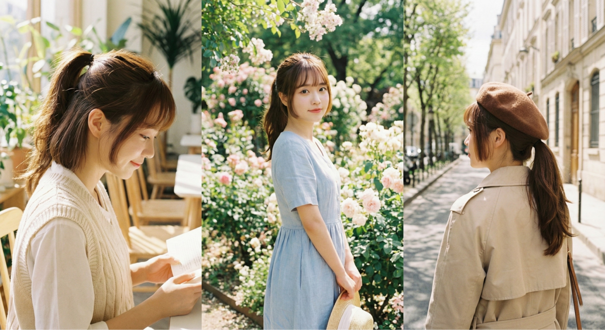 將長髮束成馬尾並僅保留臉側公主切，能突破披肩造型的限制，打造出兼具獨特個性與青春甜美的多變風格。