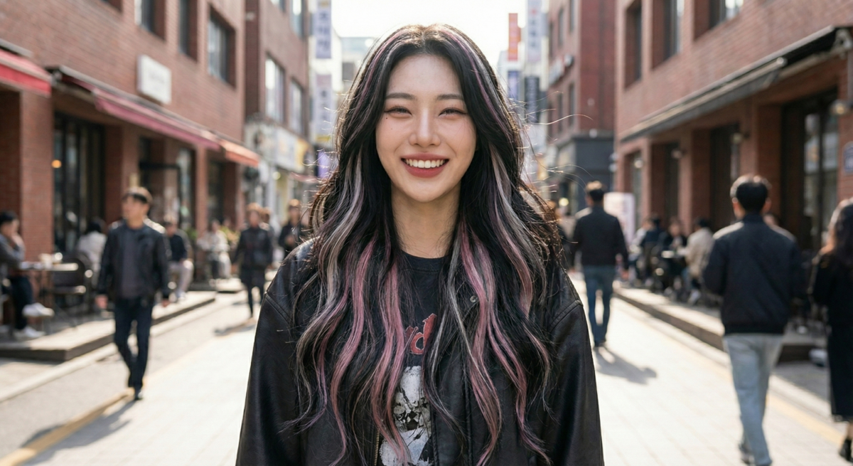 在黑髮上搭配銀色或粉色線條點綴,能大幅提升視覺衝擊與酷帥感。