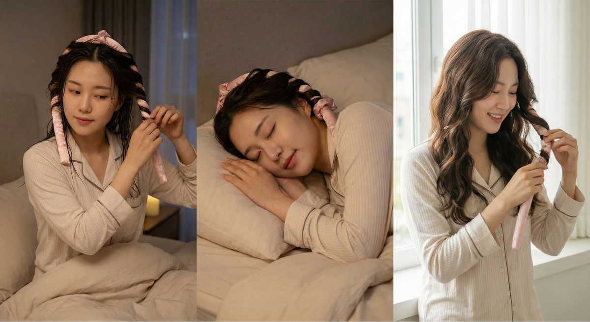 睡前用捲髮帶纏好頭髮,隔天即可輕鬆擁有自然蓬鬆大波浪,無需電棒又護髮。