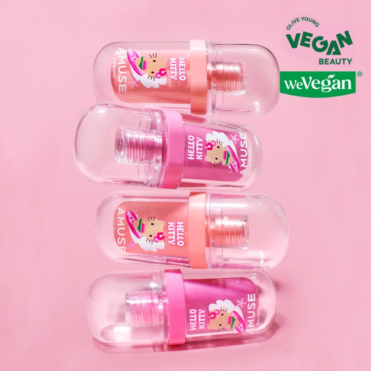 圖中展示的是AMUSE 果凍唇釉，質地輕盈水潤，成膜後不易沾杯，能長時間維持嘴唇的澎潤感，