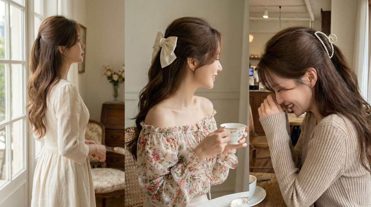 這款「公主半扎髮」能輕鬆打造「高顱頂」,視覺上瞬間讓頭型變圓潤、臉型變小,散發出滿滿的高貴甜美氣息。