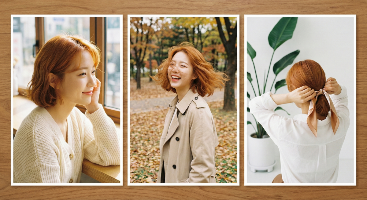 蜜糖橘棕髮色免漂護髮，暖色調自然提亮膚色，顯白又活潑減齡。