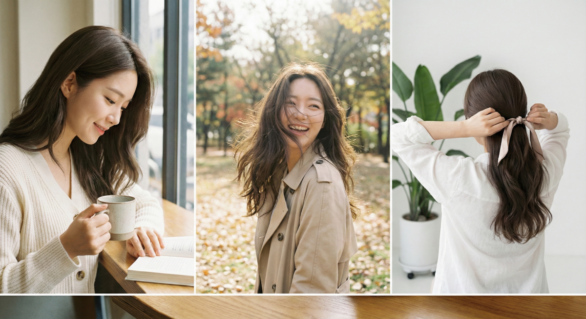 摩卡棕髮色低明度霧面，溫柔顯白又減齡，染後髮絲柔順有光澤，散發甜美初戀感。