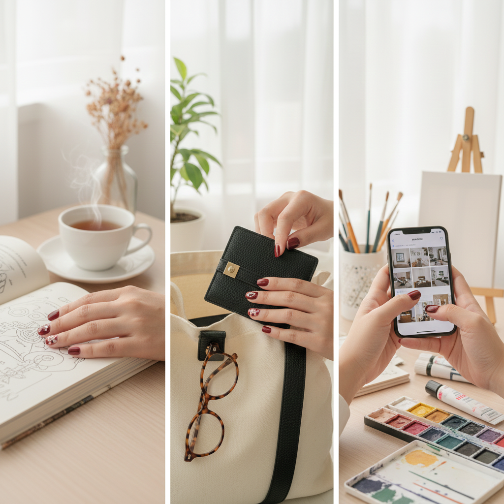酒紅色Gel甲顯白提亮膚色，喜氣又適合節日派對。