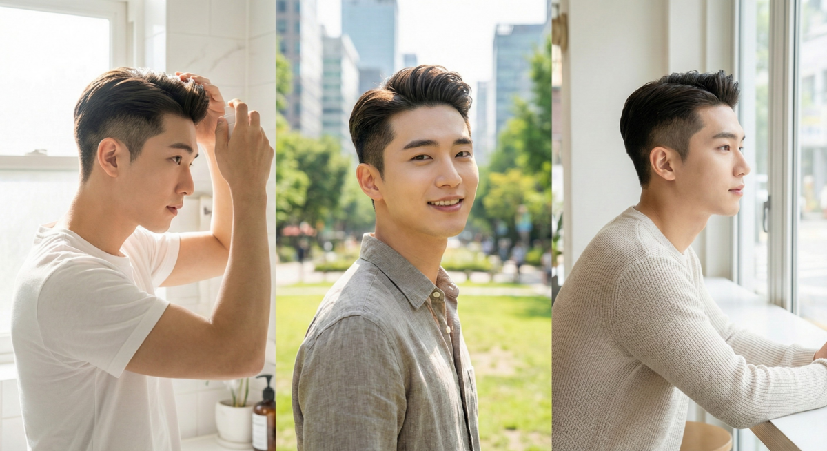 旁分飛機頭以頭頂蓬度搭配旁分線條拉長臉型、提升立體感,是圓臉與短臉男生最顯瘦的陽光俐落短髮選擇。