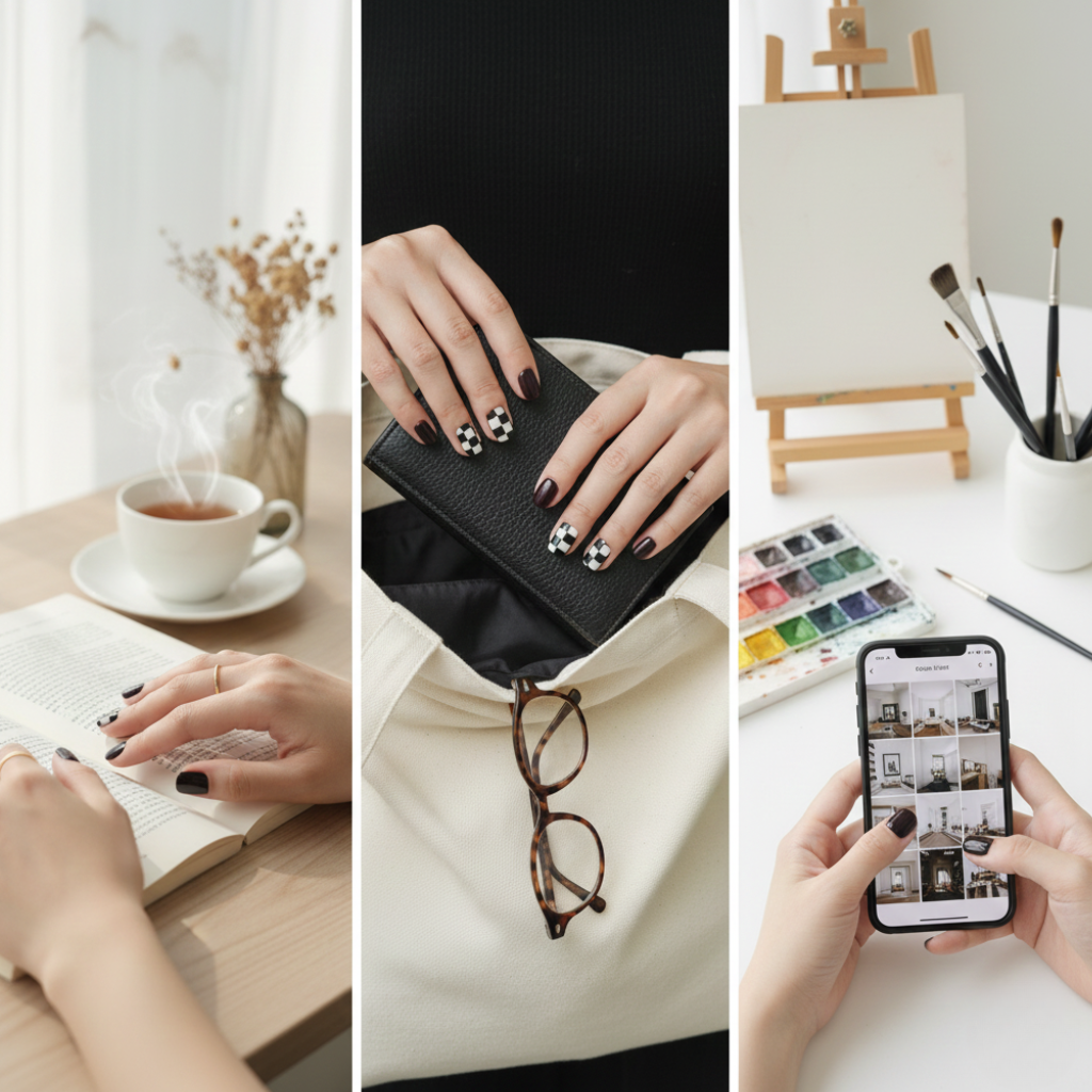 單手少量棋盤格搭配單色或留白，低調個性又顯白耐看。