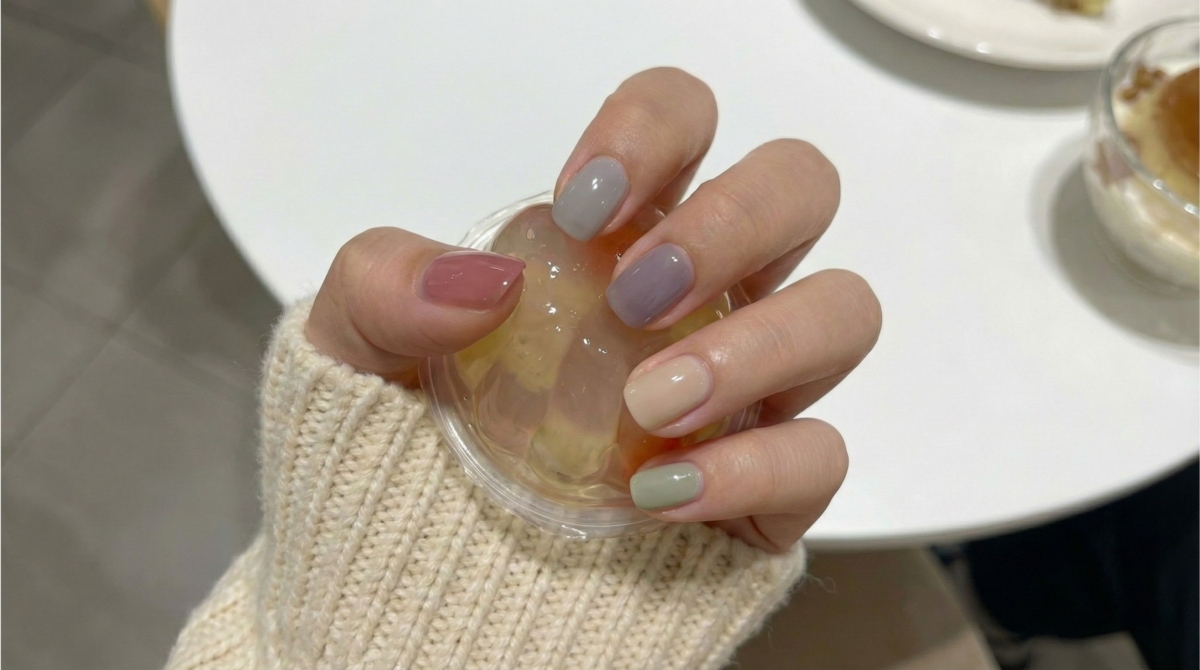 此款式利用了「果凍跳色」的活潑感,讓指甲自然透出的紅潤氣色,透過不同粉色調的組合,在簡約中增添豐富的視覺層次。