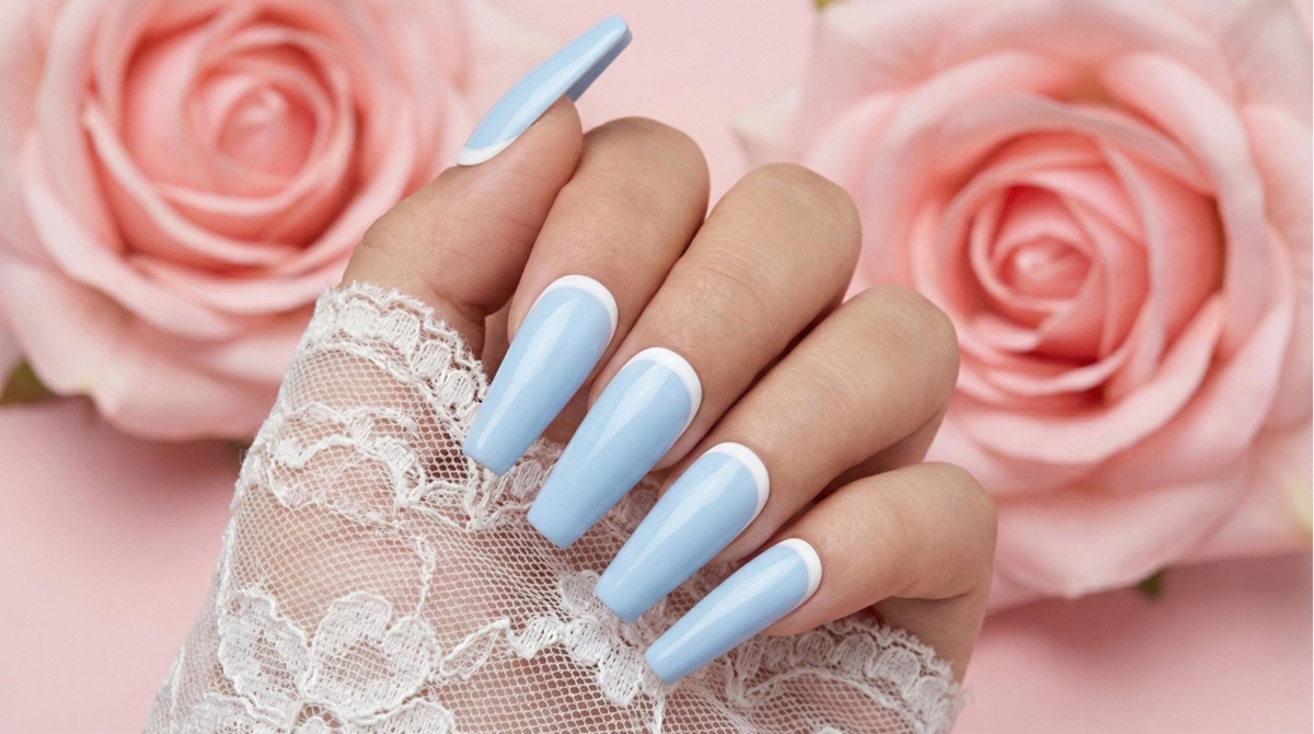 圖中為反法式美甲,這款適合喜愛小眾獨特風格或沒時間頻繁卸甲的人,在任何場合都能展現與眾不同的品味。