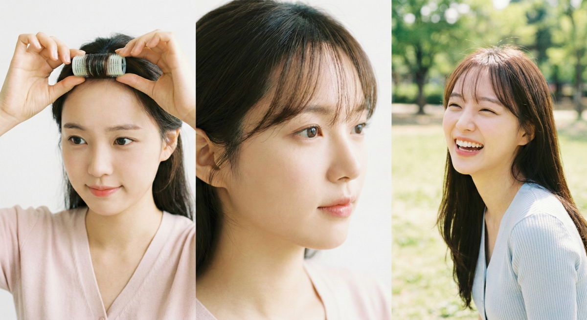 取少量前額髮絲剪出的輕薄空氣瀏海，視覺輕盈不厚重且具減齡效果，非常適合修飾較寬或高的額頭。