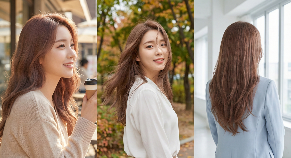 楓木灰棕髮色帶暖灰霧感，微紅光澤顯白提氣色，低調高級，職場女生和學生都適合。