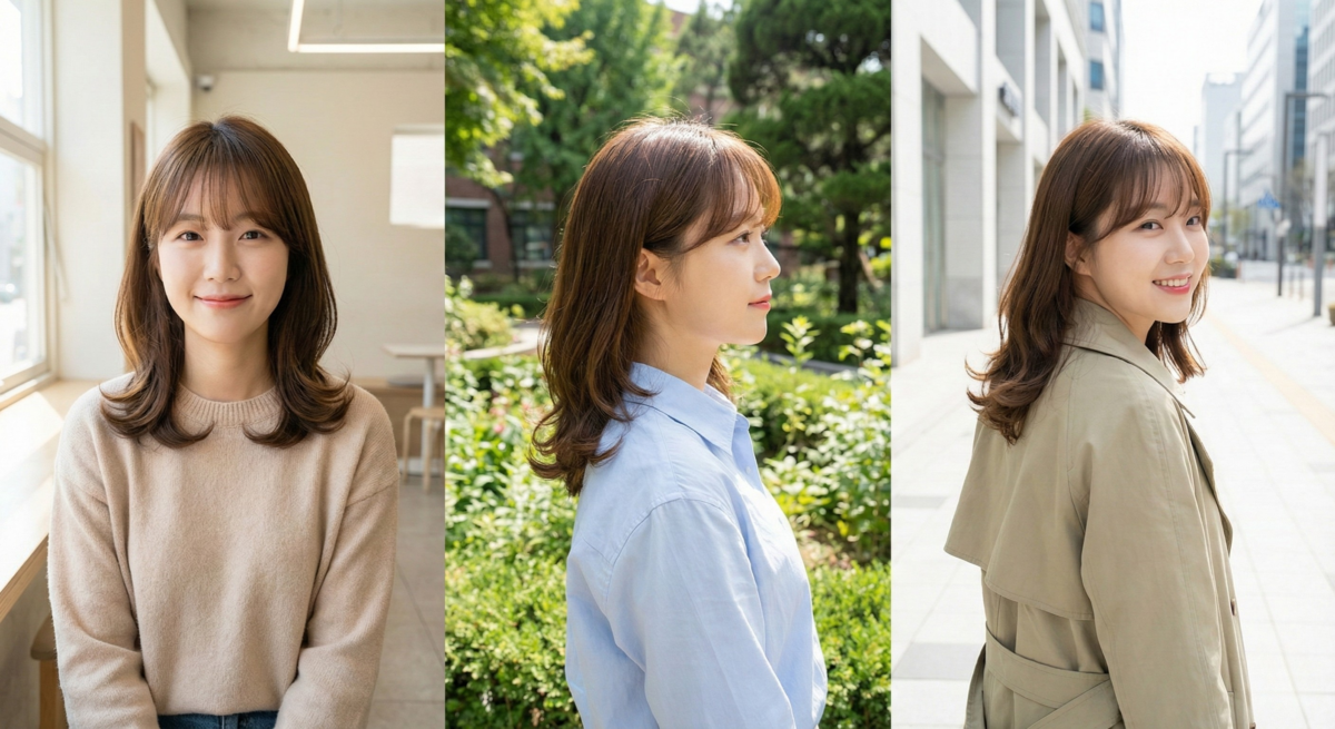 內彎燙中長髮配法式瀏海，低層次C字髮尾增加空氣感，清新自然又顯小臉。