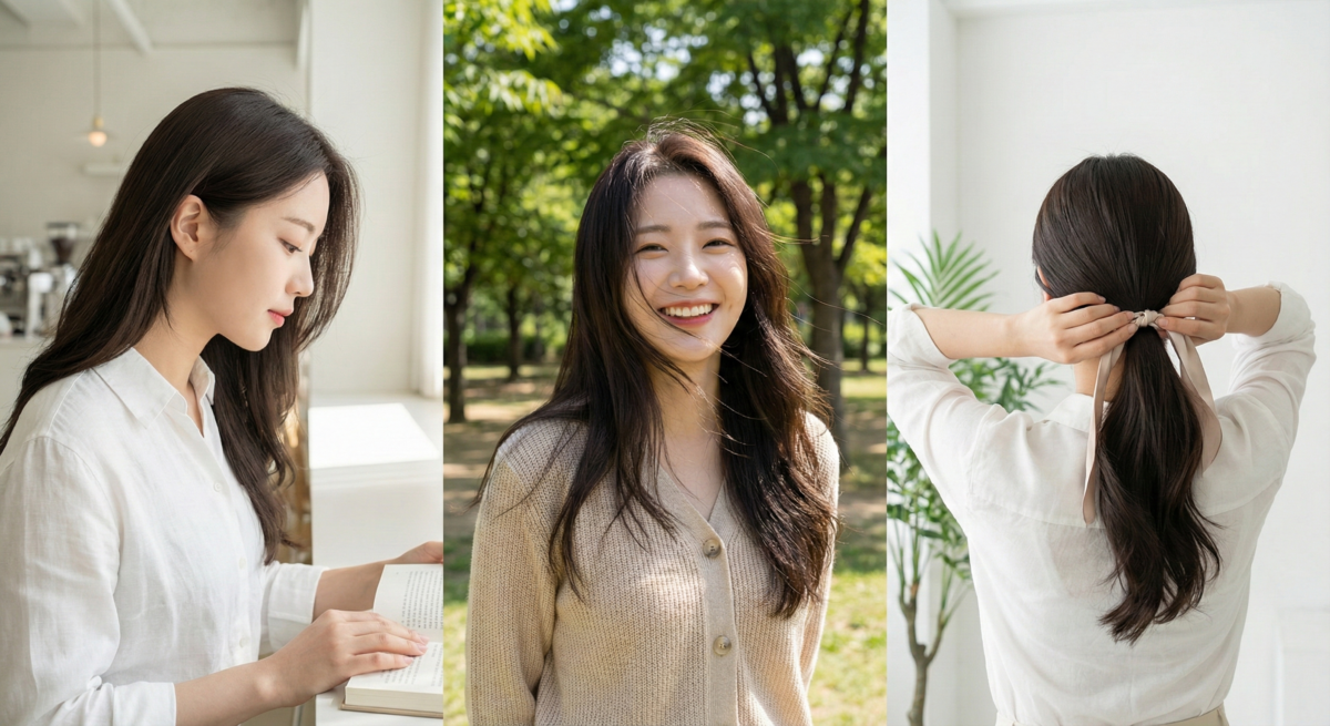 黑霧深巧在黑髮基底加入深棕巧克力色，呈霧面高級感，修飾暗沉蠟黃，低調顯白又適合素顏。